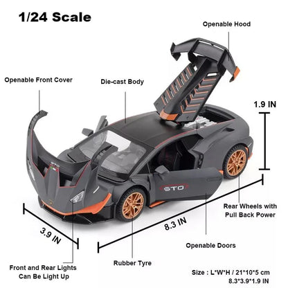 1:24 Lamborghini Huracán STO Diecast Model Car – Metal Alloy Pull Back Toy with Sound & Light