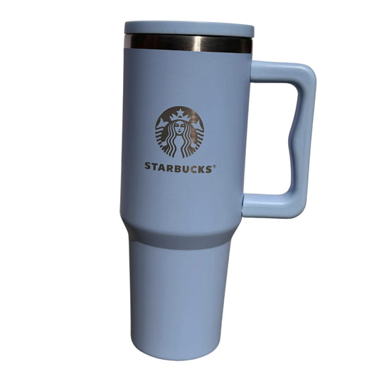 Blue Coffee Style Print 40oz Tumbler – Leakproof Stainless Steel Cup with Straw, Handle & Lid