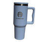Blue Coffee Style Print 40oz Tumbler – Leakproof Stainless Steel Cup with Straw, Handle & Lid