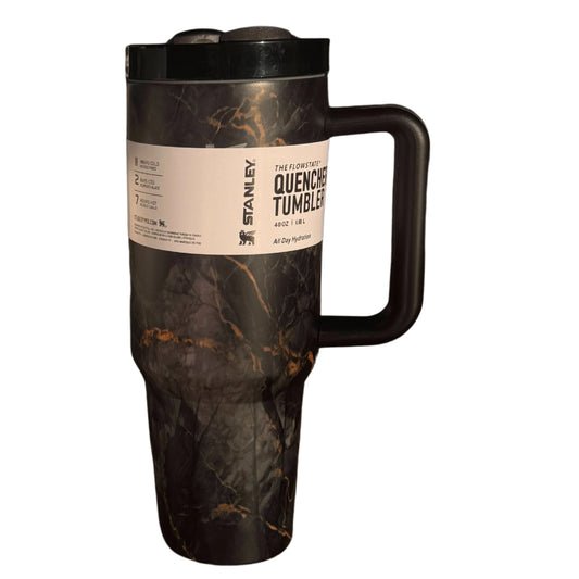 Black Marble 40oz Stanley Style Tumbler – Leakproof Stainless Steel Cup with Lid, Straw & Handle