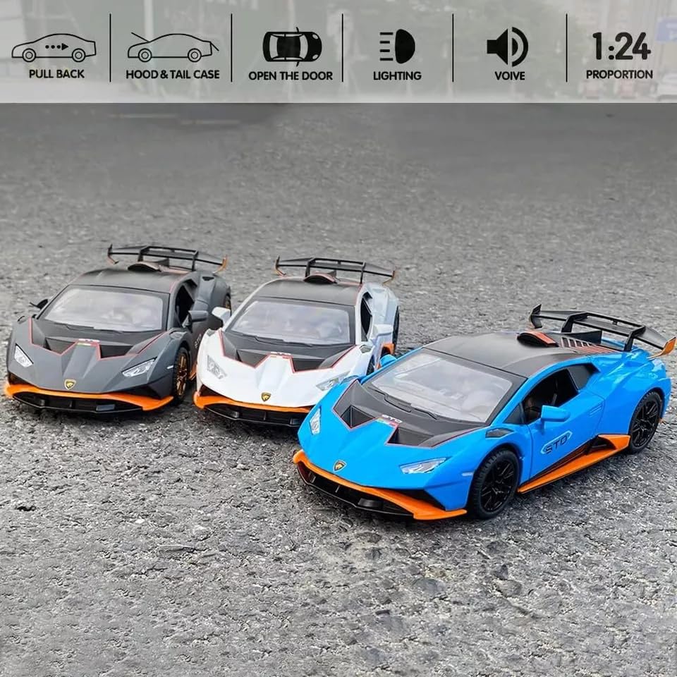 1:24 Lamborghini Huracán STO Diecast Model Car – Metal Alloy Pull Back Toy with Sound & Light